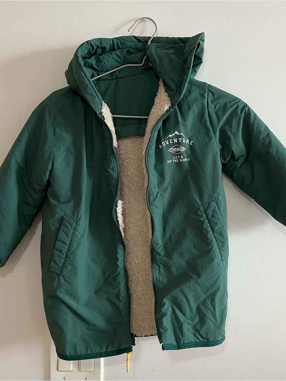 Reversible Hooded Coat with Sherpa Lining/ water resistant